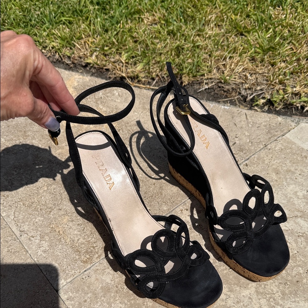 Prada Black Wedges with Cork Sole